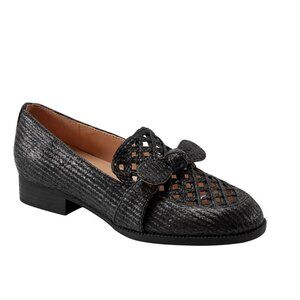 Bandolino Womens Black Raffia Woven Knotted Block Heel w/Bow Loafers Size 8 NWOB
